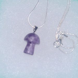 Psychedelic Boho Hippie Amethyst Mushroom Sterling Silver Necklace 16”